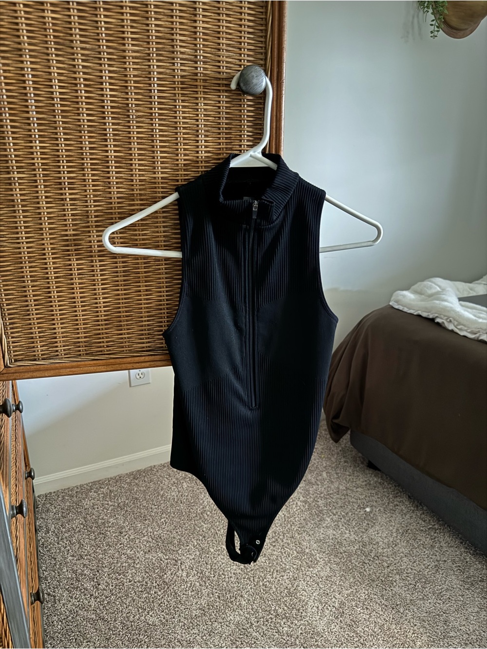 Garage Black Ribbed Sleeveless Mock Neck Bodysuit